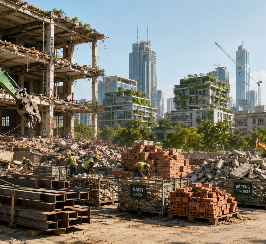 Khai thác mỏ đô thị (Urban Mining) trong ngành xây dựng.